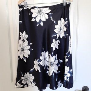 Casual Corner Silk Satin Floral Print Midi Skirt Blue Size 12